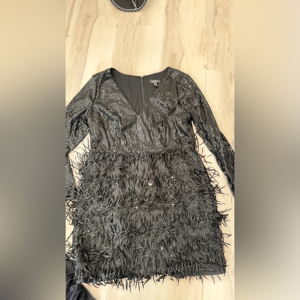Aidan Mattox Black Textured Long Sleeve Dress